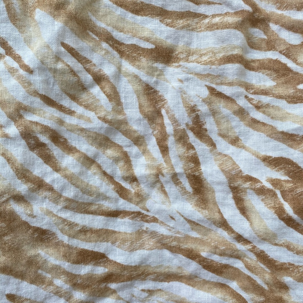 JM Collection Women’s Size 14 Tan/Cream Animal Print 100% Linen Top Blouse Shirt - Picture 4 of 7